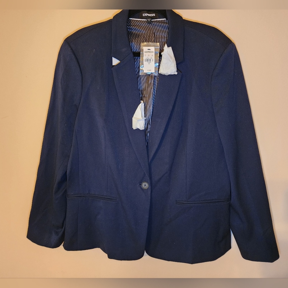 Express Womens Navy Blue Suit Jacket Blazer Size 18